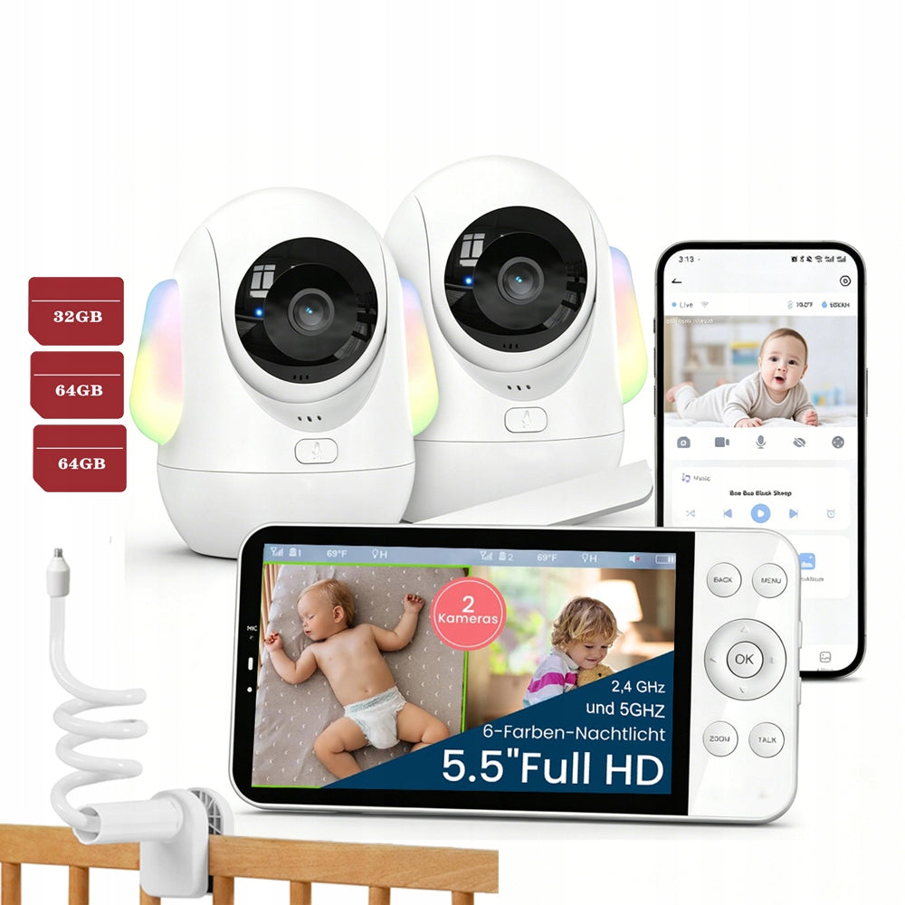 BABY MONITOR WITH 2 CAMERA 2.4G&5G WIFI ROTATING + MONITOR LCD 5.5"