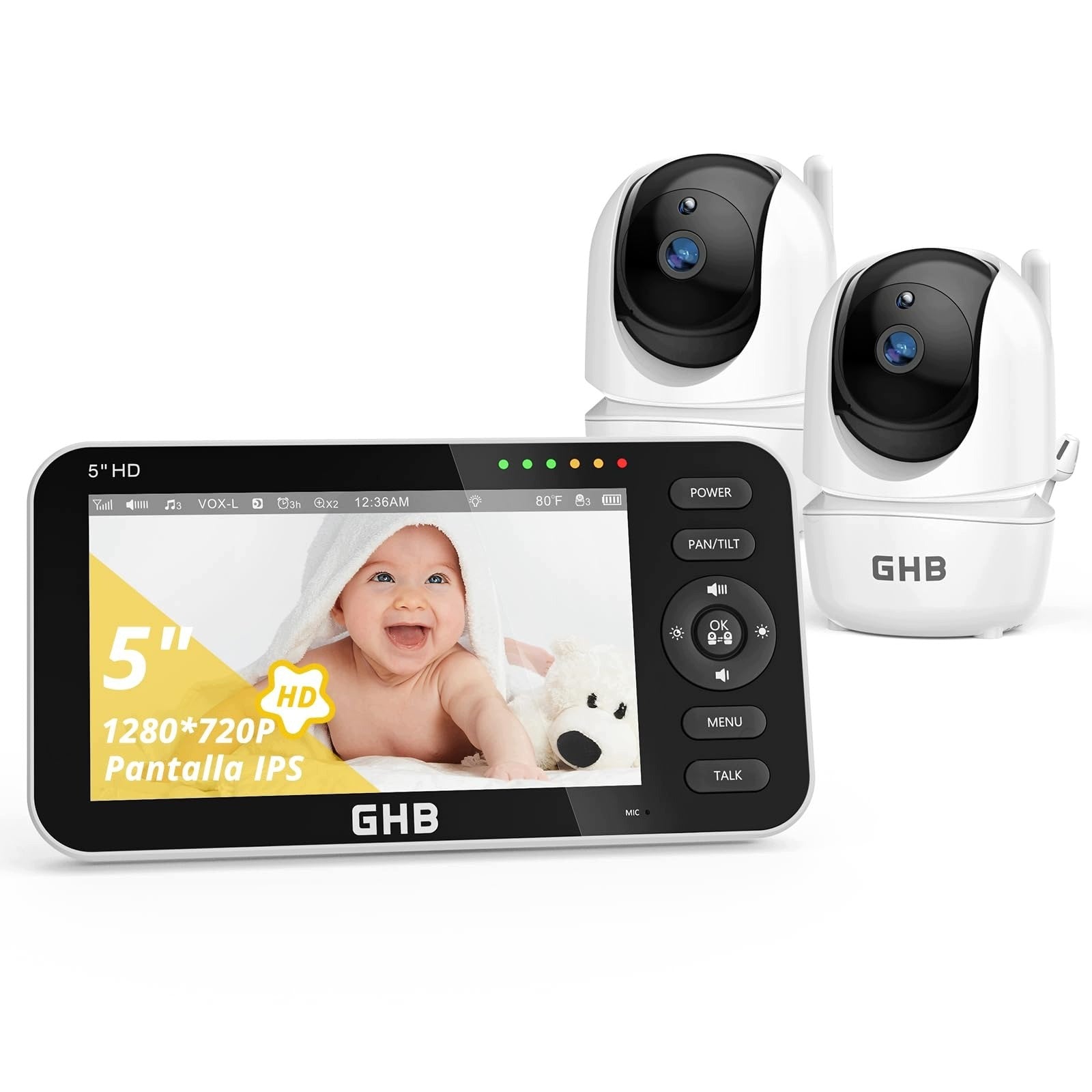 BABY MONITOR WITH 2 CAMERAS HD 720P 5 DISPLAY