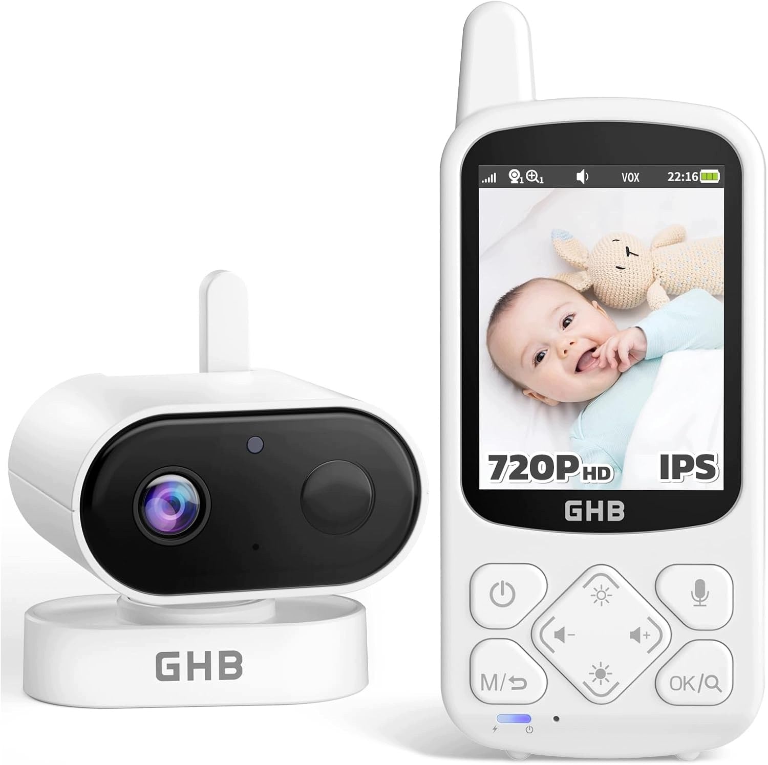 BABY MONITOR WITH CAMERA 720P HD VOX 2000mAh 8 LULLABIES