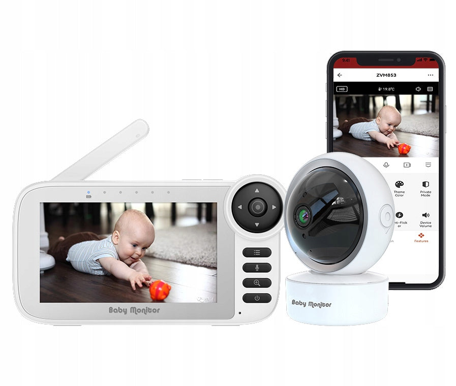 BABY MONITOR WITH FULL HD LCD ROTATING CAMERA 5" ZOOM WIFI 360 DEGREE Batteries included yes