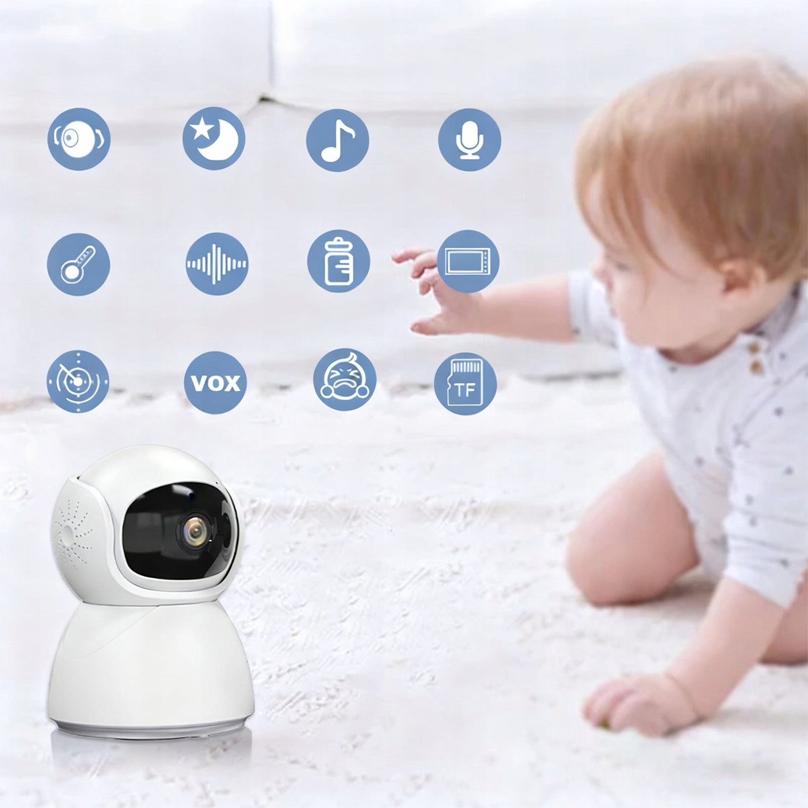 BABY MONITOR WITH ROTATING CAMERA HD NIGHT BREATHING MODE LCD MICROPHONE Medical device no
