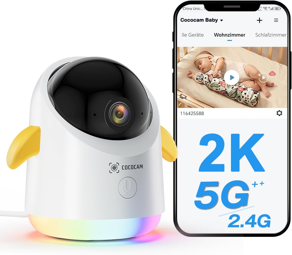 BABY MONITOR WITH WIFI CAMERA 2.4/5G 2K ANALYSIS AI WITH FUNNY LIGHT