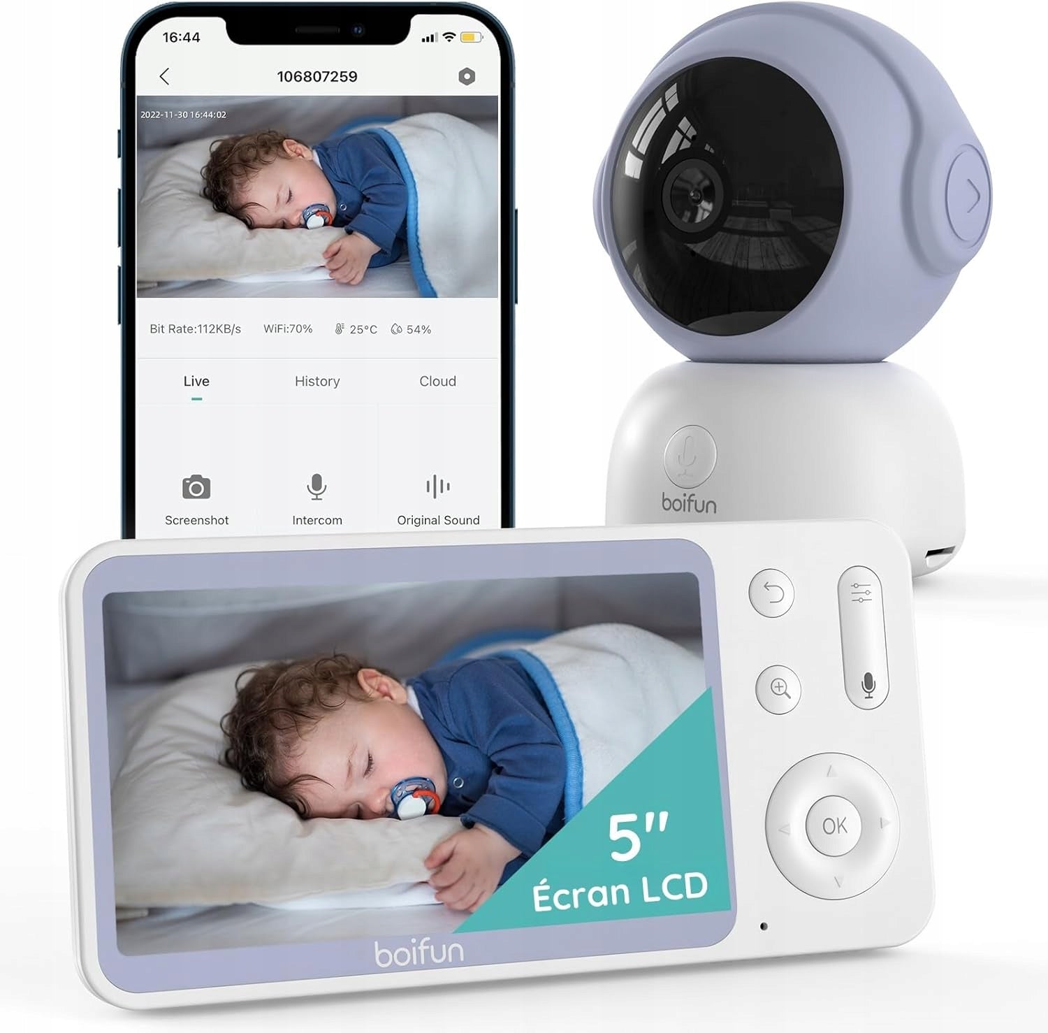 BABY MONITOR WITH WIFI CAMERA ROTATING 2K 3PMx + LCD MONITOR 5" 4XZOOM