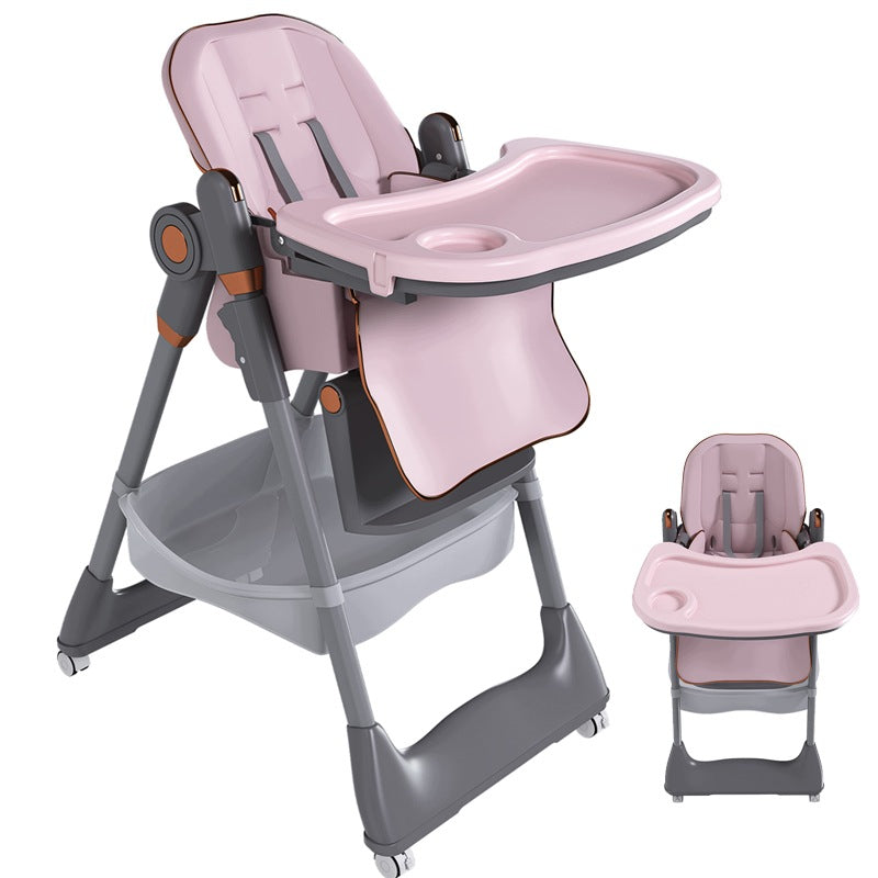 BABY ROCKER FEEDING CHAIR ADJUSTABLE FOLDING, PINK WHEELS
