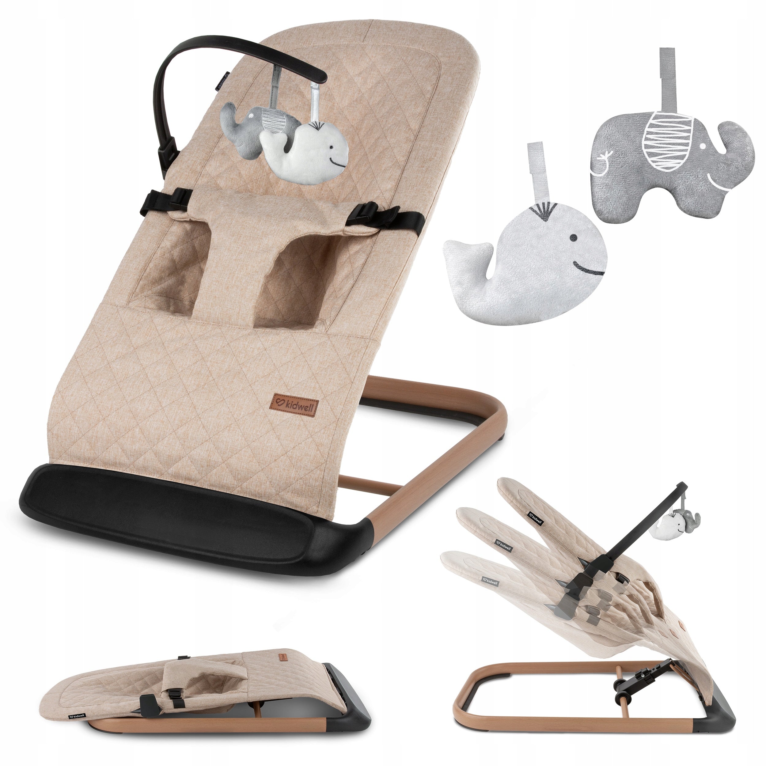 BABY ROCKER LOUNGER 2in1 KIDWELL LARO BEIGE/WOODEN FOLDING