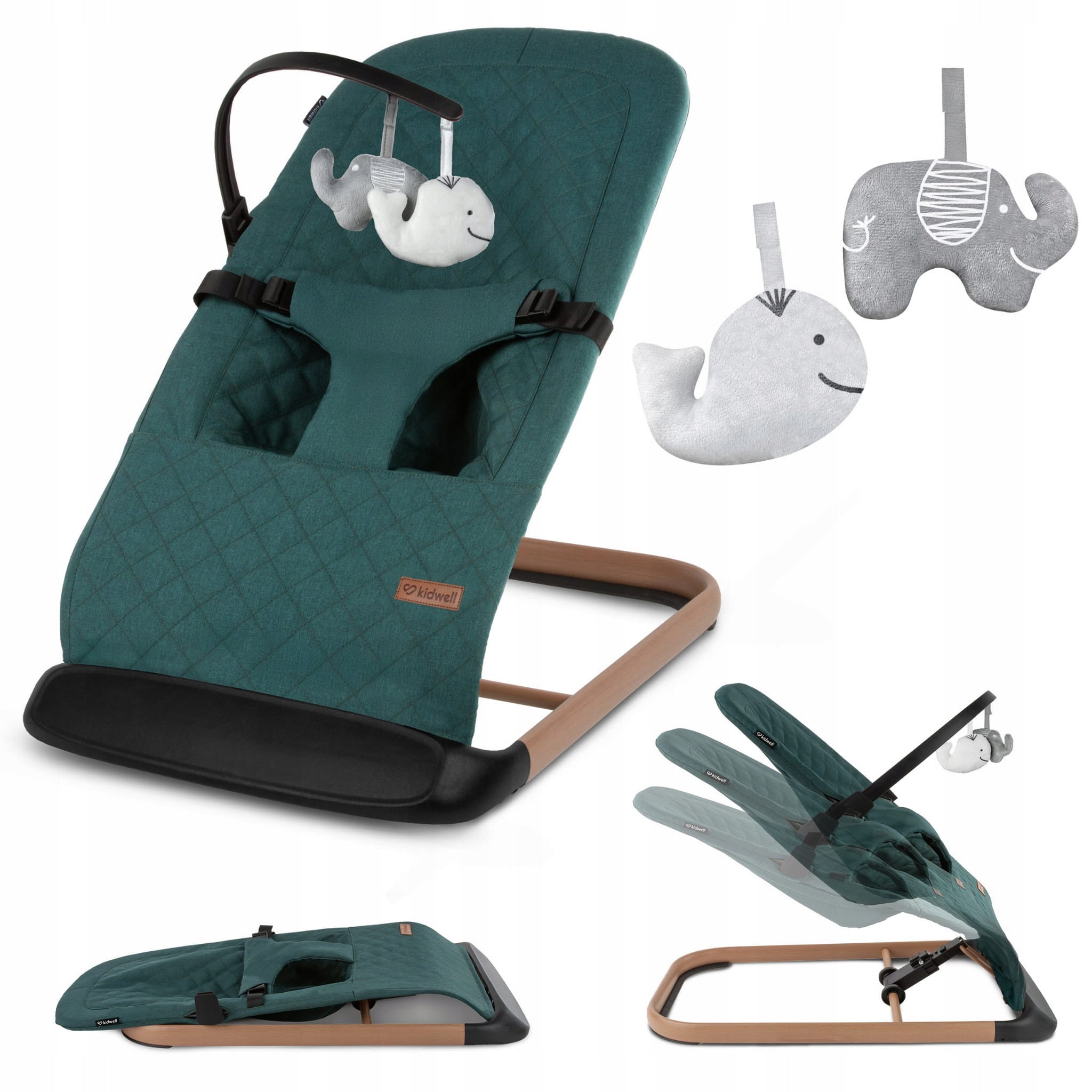 BABY ROCKER LOUNGER 2in1 KIDWELL LARO GREEN/WOODEN FOLDING