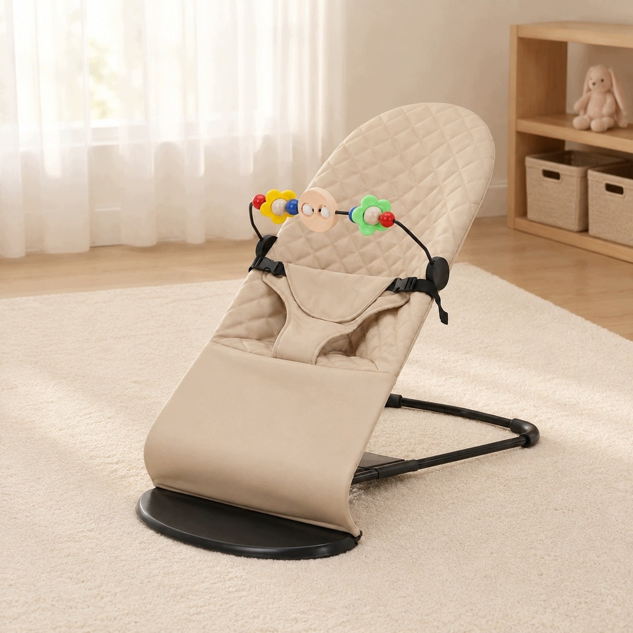BABY ROCKER LOUNGER BEIGE + HEADBAND WITH TOYS ROCKER Packaging status original