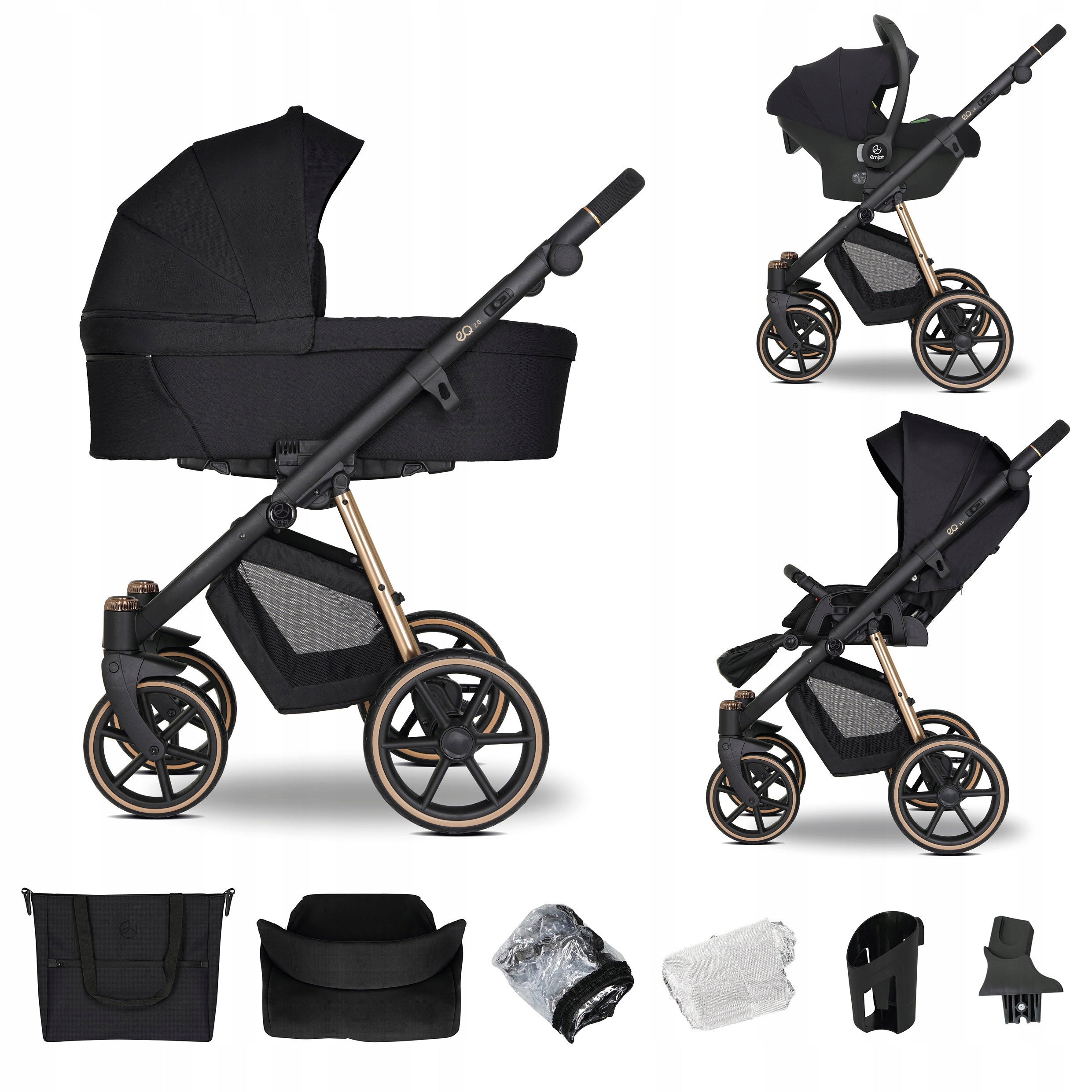 BABY STROLLER 3IN1 MULTIFUNCTIONAL BLACK EQ 2.0 GOLD STROLLER ACCESSORIES