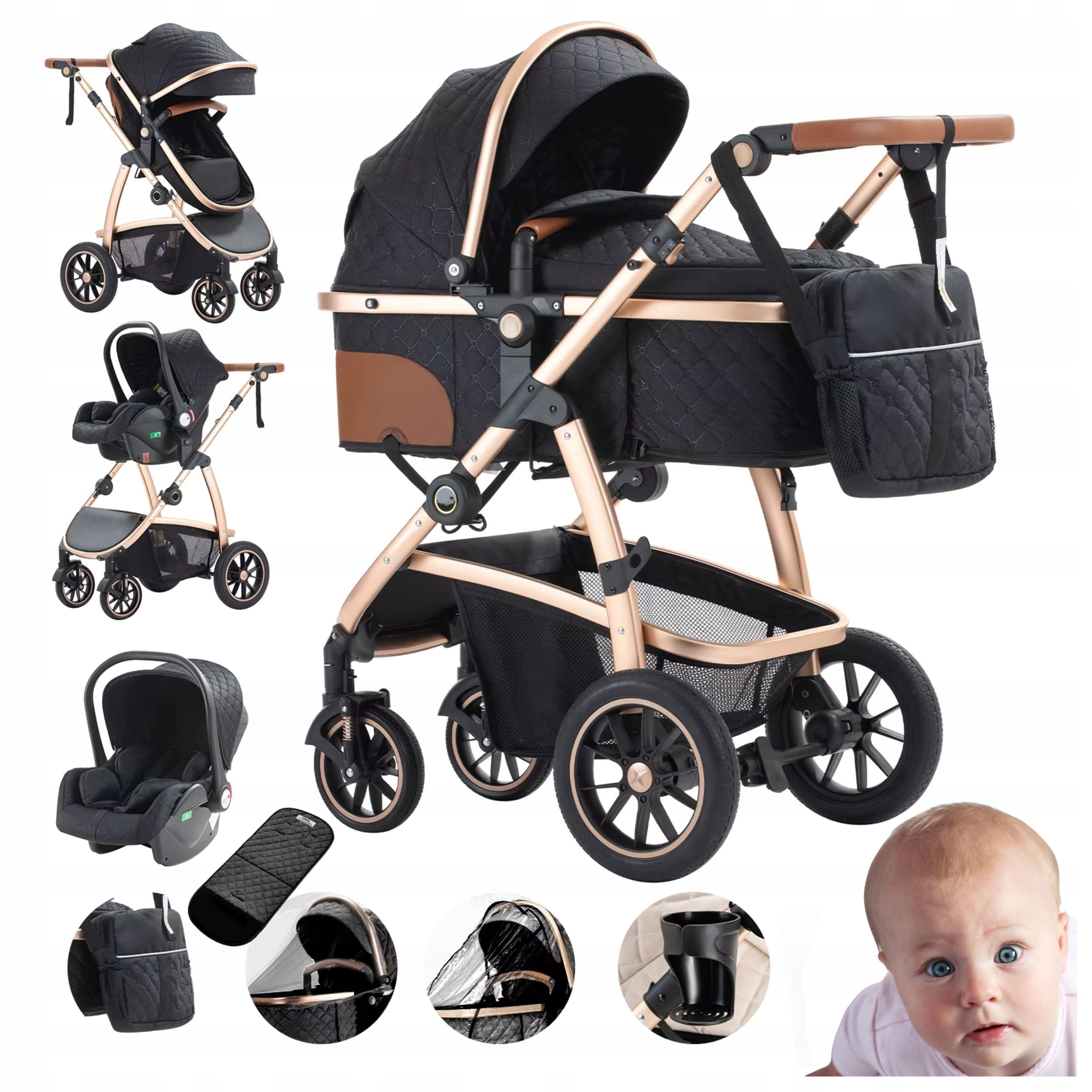 BABY STROLLER 3in1 FOLDING GONDOLA WITH CAR SEAT