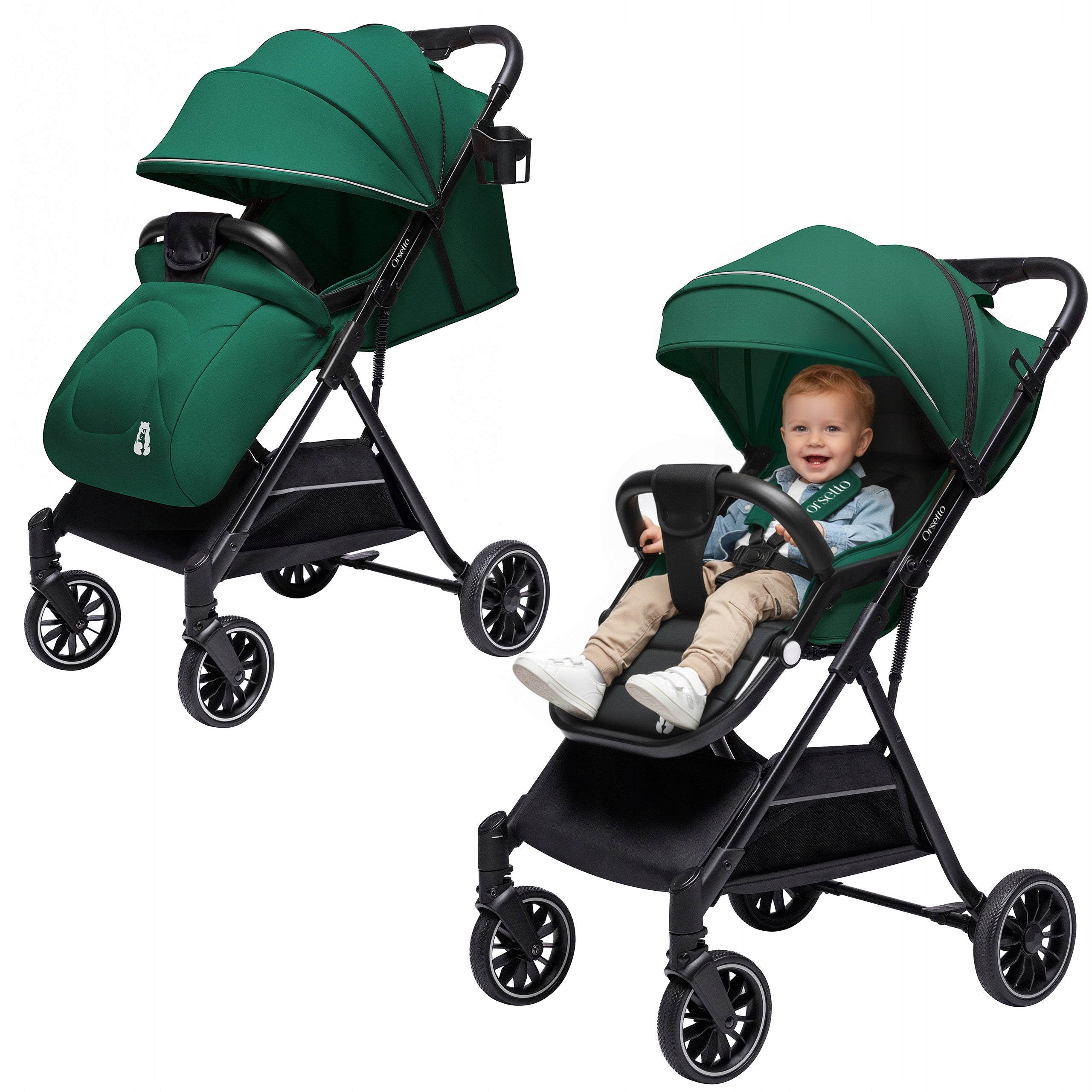 BABY STROLLER AURORA STROLLER UP TO 22 kg FOLDING LARGE VENDING MACHINE GREEN