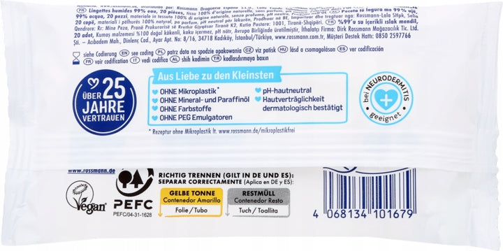 BABYDREAM NATURAL WET WIPES 99% WATER 20 pcs. Packaging status original
