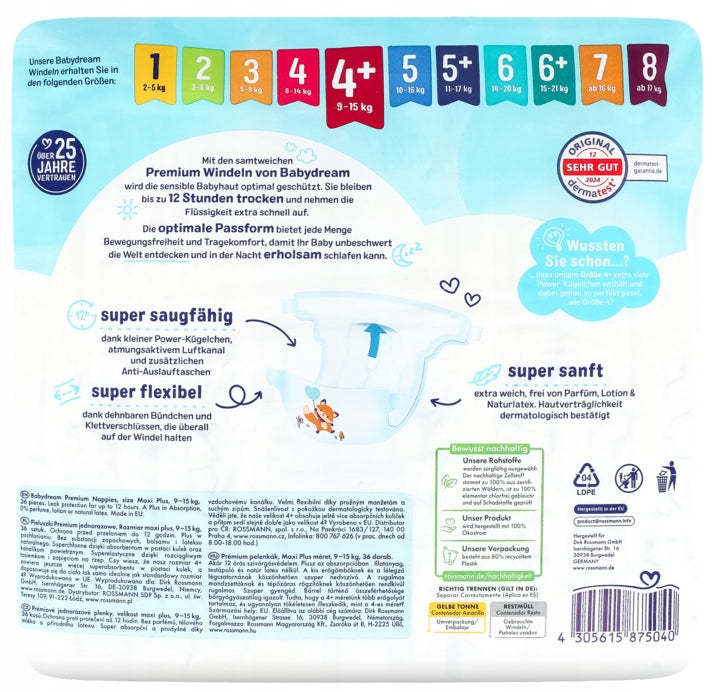 BABYDREAM Premium Diapers 4+ Maxi Plus 9-15 kg 36 pieces Line other