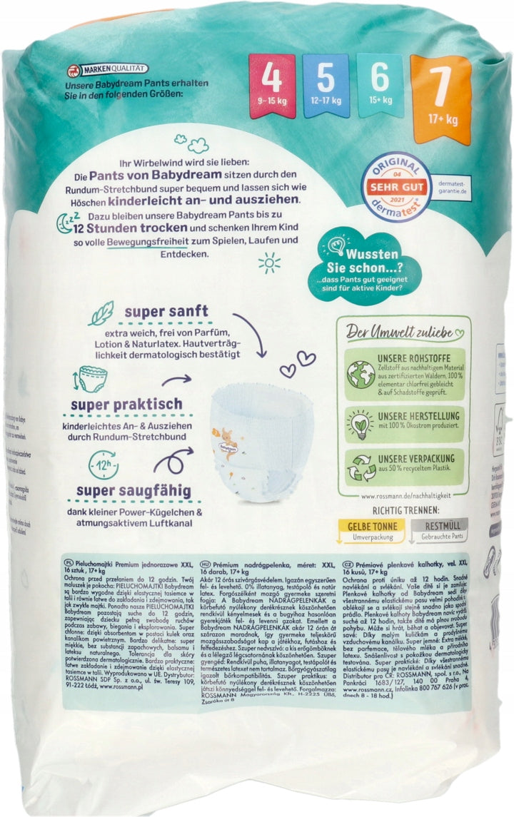 BABYDREAM Premium Diapers size 7 XXL 17+kg 16 pieces Brand Babydream