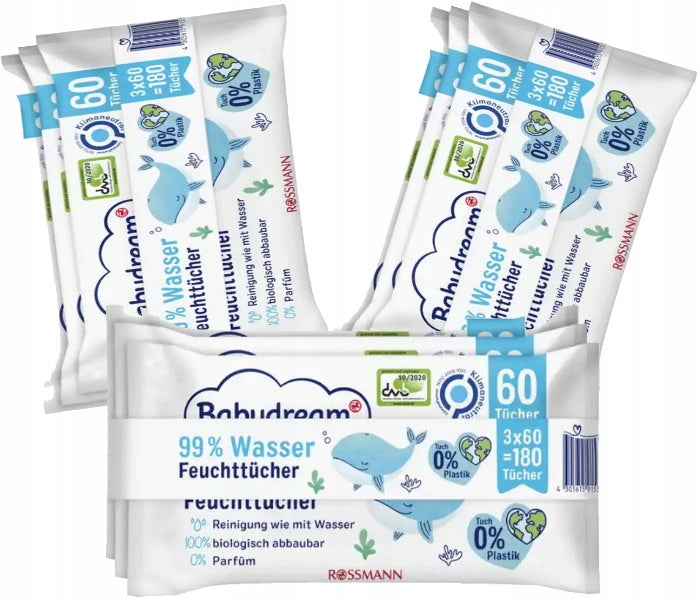 BABYDREAM WATER WIPES MOISTURIZED 99% WATER 3x180=540 pcs.