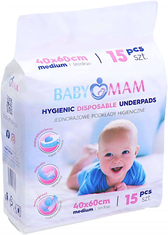 BABYMAM DISPOSABLE FOUNDATION 40x60 cm HYGIENE FOUNDATIONS CHANGING TABLE 15pcs Manufacturer code 5903672113106