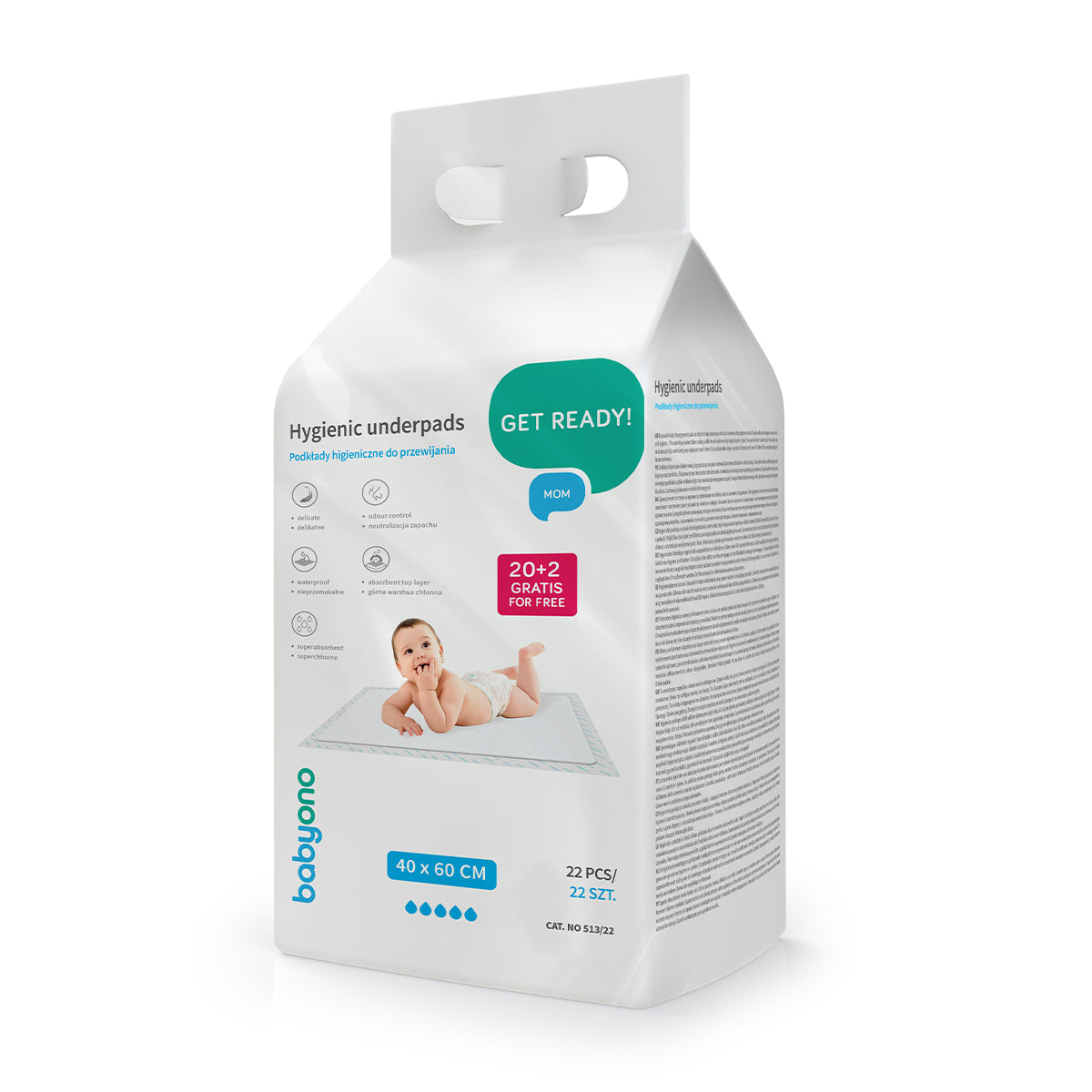BABYONO CHANGING PADS HYGIENIC DISPOSABLE 40x60 22 pcs.