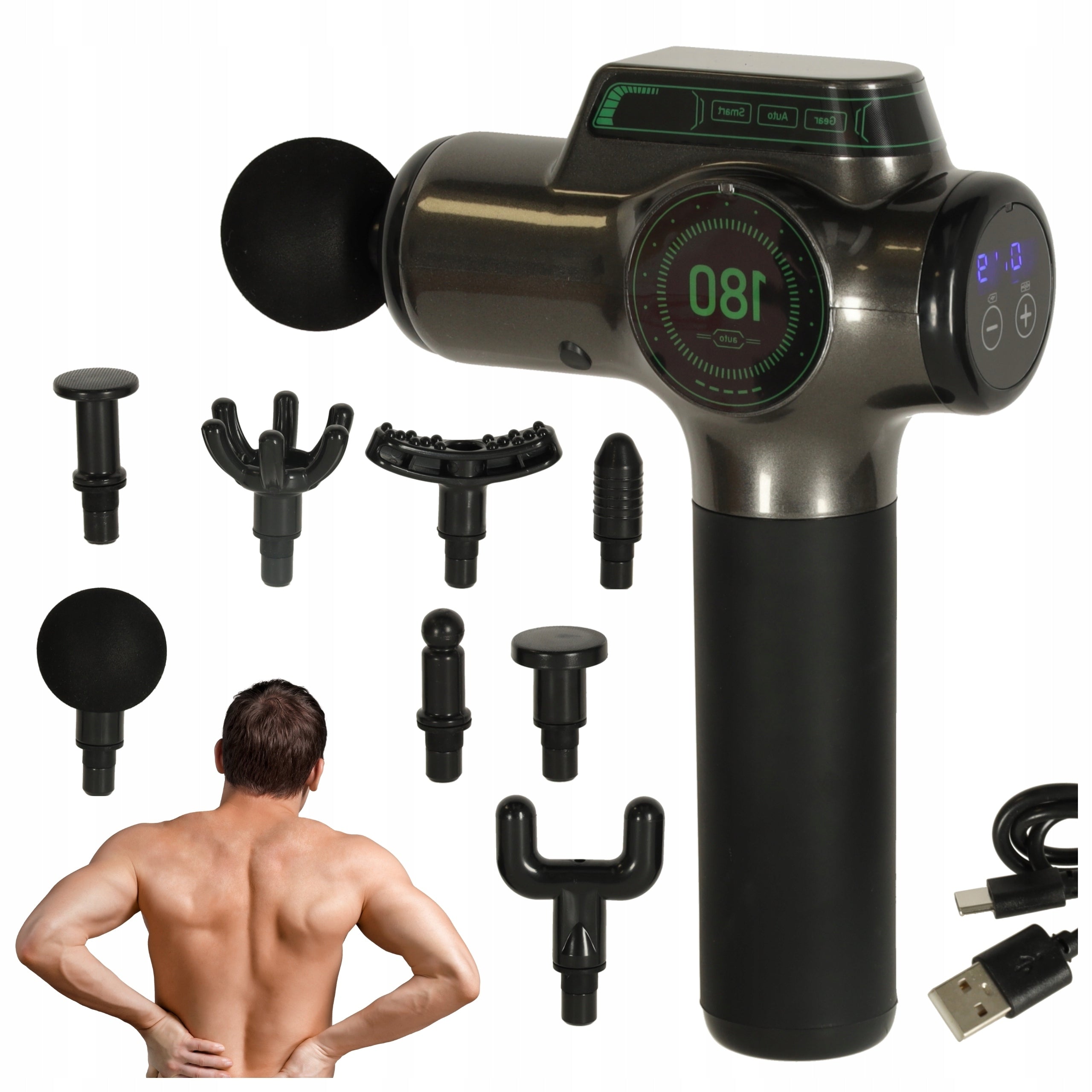 BACK MASSAGER NECK SHOULDER BODY VIBRATION 8IN1 MASSAGE GUN