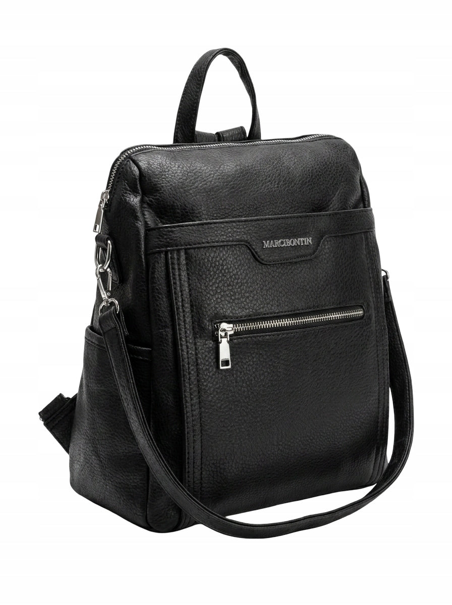 BACKPACK 2in1 CITY BAG BLACK QUALITY POCKETS ROOMY A4 WALLET
