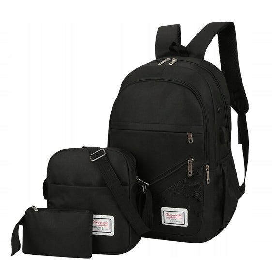 BACKPACK BLACK SET 3in1 BAG SACHET PENCIL CASE Youth School P32 Manufacturer code turystyczny ZESTAW 3w1 TORBA SASZETKA