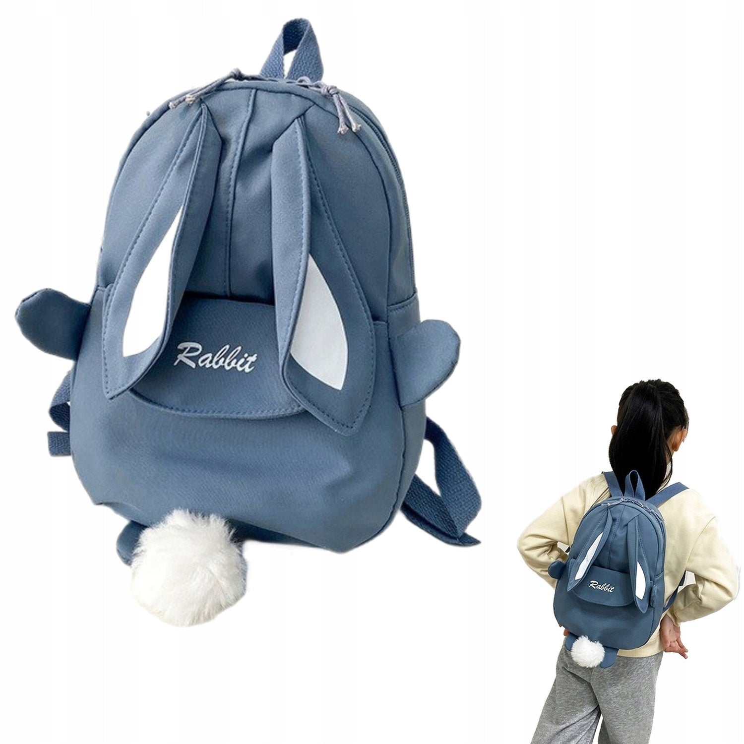 BACKPACK FOR CHILDREN SCHOOL RABBIT WITH EARS BLUE BUNNY BACKPACK