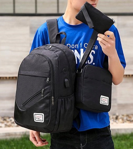 BACKPACK MEN'S ENTRY USB SHOULDER BAG PENCIL CASE SET 3IN1 Brand no brand