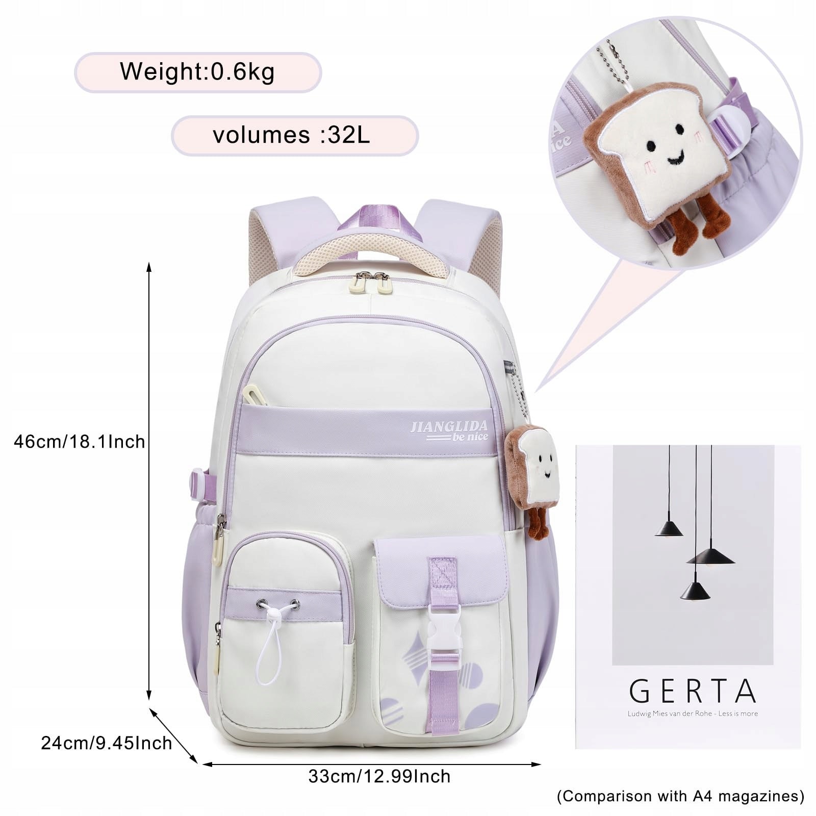 BACKPACK SCHOOL SATCHEL FOR GIRLS TEENAGER WATERPROOF LIGHT Manufacturer code GY65
