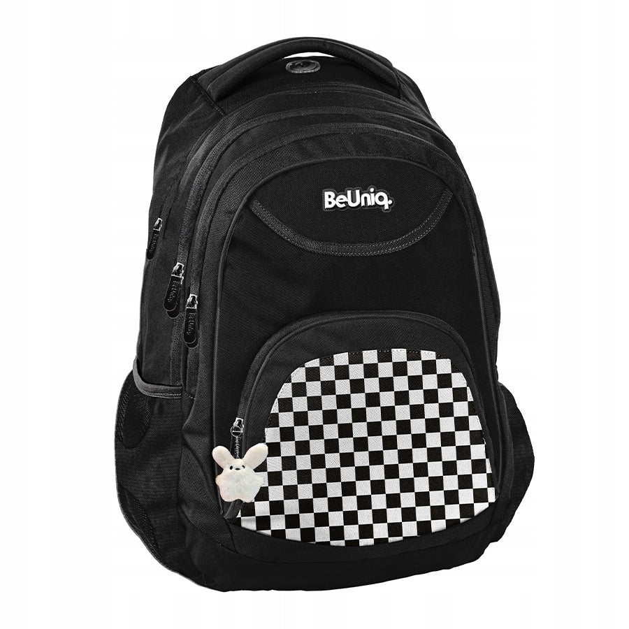 BACKPACK SCHOOL SATCHEL MULTI-CHAMBER grille BeUniq white, black