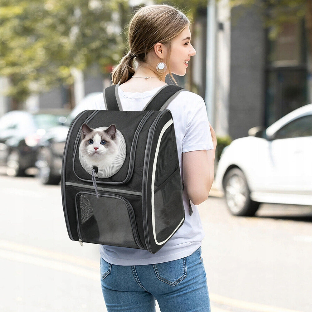 BACKPACK TRANSPORTER FOR CAT AND DOG WITH POCKETS LOTS OF AIR BREATHABLE Product depth 40 cm