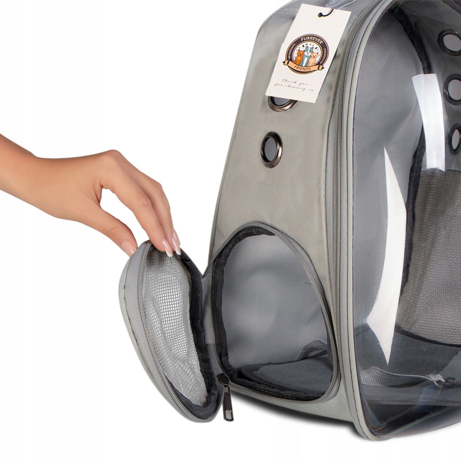 BACKPACK TRANSPORTER FOR DOG AND CAT GREY IDEAL FOR TRAVEL AND VETERINARIAN Product height 34 cm