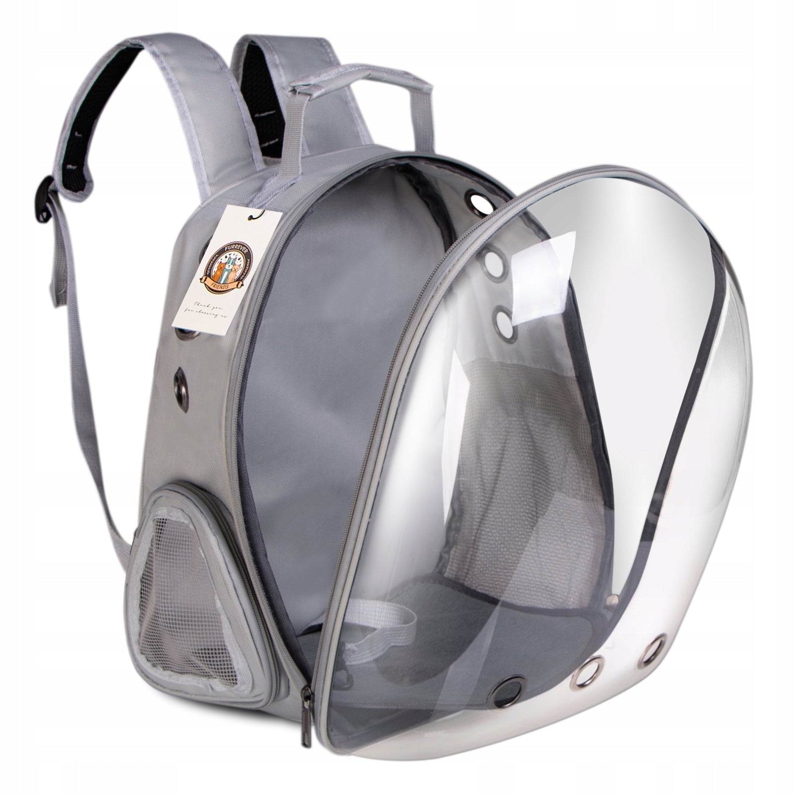 BACKPACK TRANSPORTER FOR DOG AND CAT GREY IDEAL FOR TRAVEL AND VETERINARIAN Trade name FURREVER FRIENDS 2025 SZARY- PLECAK DLA KOTA