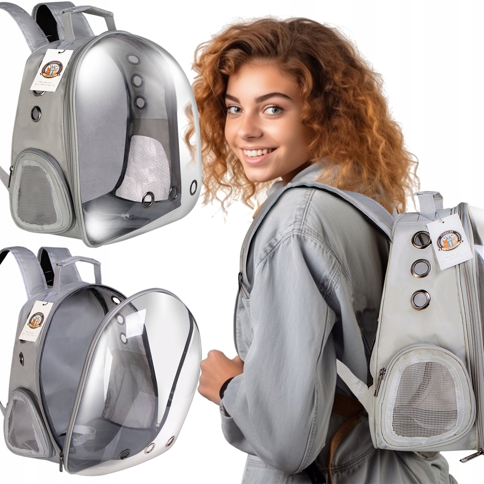 BACKPACK TRANSPORTER FOR DOG AND CAT GREY IDEAL FOR TRAVEL AND VETERINARIAN