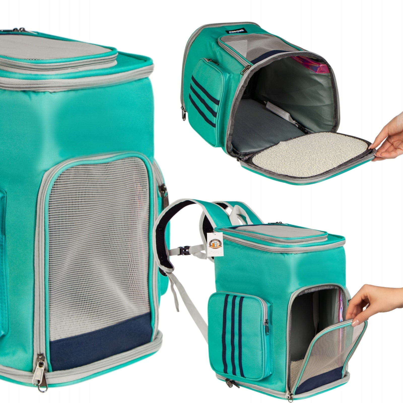 BACKPACK TRANSPORTER FOR DOG AND CAT TURQUOISE STRONG INDESTRUCTIBLE RESISTANT Color multicolor