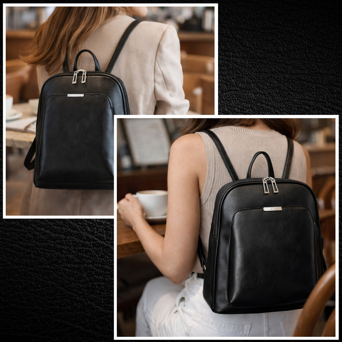 BACKPACK WOMEN'S LEATHER A4 BAG 2IN1 BLACK ROOMY ELEGANT WORK Brand no brand