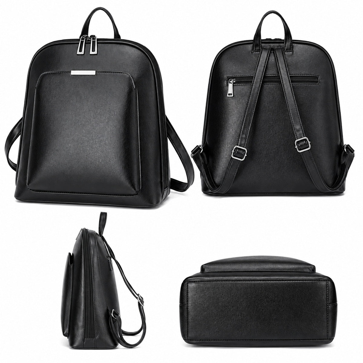 BACKPACK WOMEN'S LEATHER A4 BAG 2IN1 BLACK ROOMY ELEGANT WORK