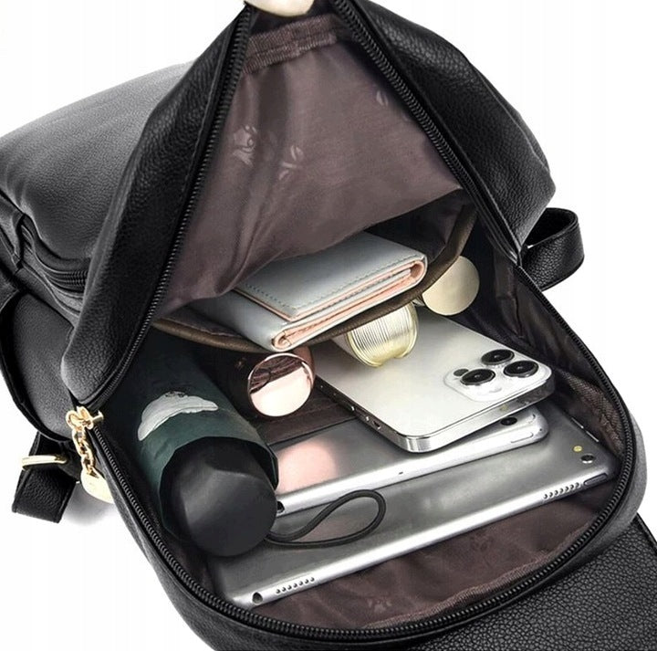BACKPACK WOMEN'S URBAN BAG ECO LEATHER ELEGANT ROOMY BLACK FASHIONABLE STYLE Packaging status original