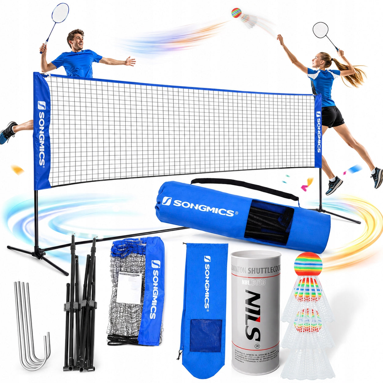 BADMINTON NET ADJUSTABLE HEIGHT SET BADMINTON 4M TENNIS + FREEBIE