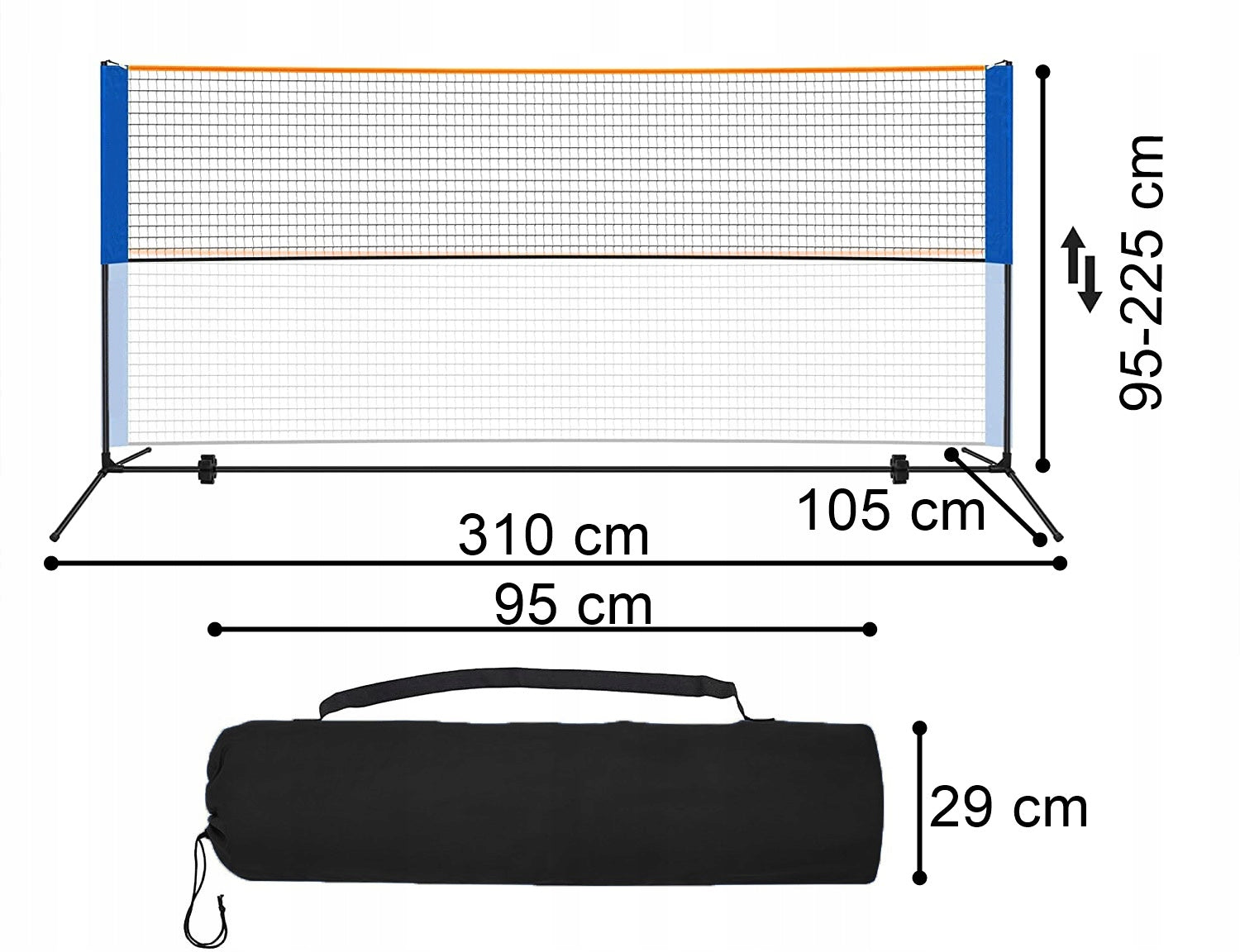 BADMINTON NET VOLLEYBALL TENNIS GAME PORTABLE ADJUSTABLE FRAME 3 m Brand Gockowiak