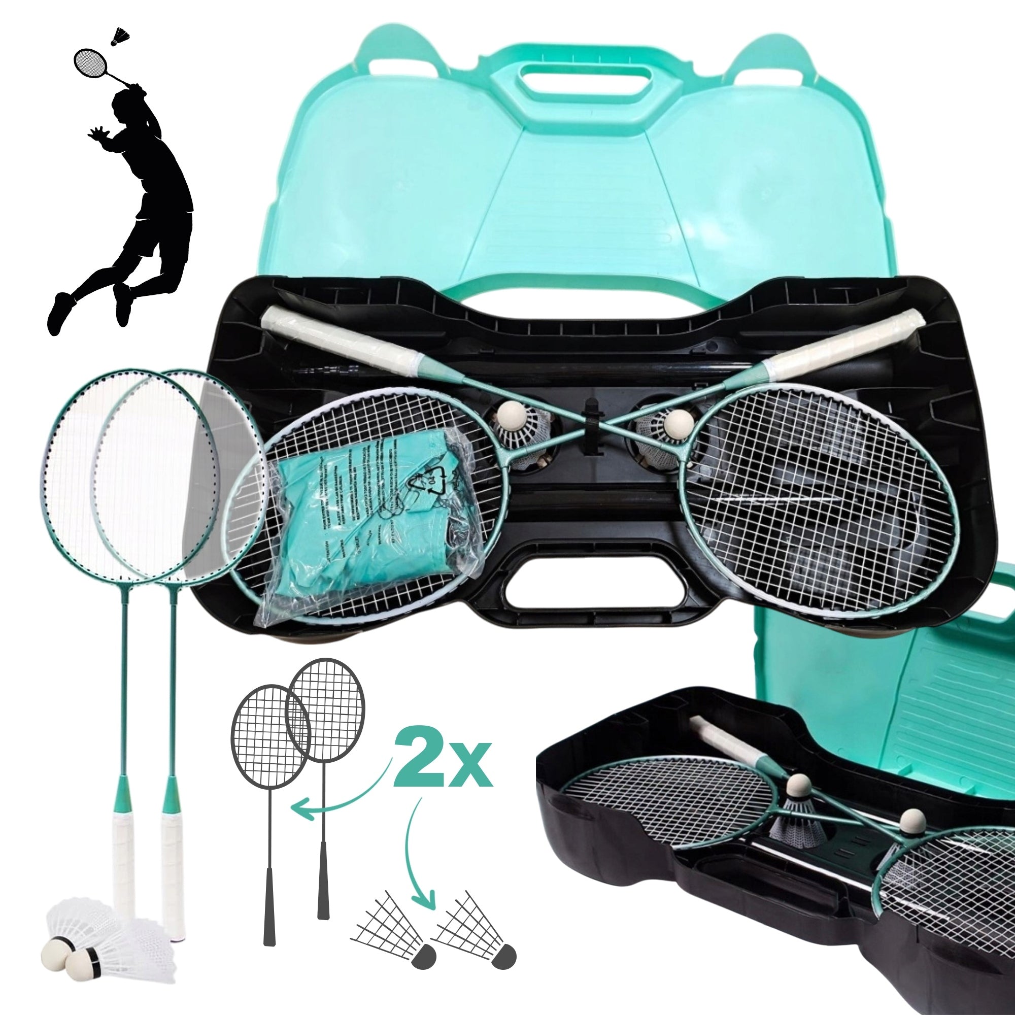 BADMINTON SET 2 SHUTTLECOCKS RACKET NET BADMINTON RACKET CASE Manufacturer code AR01