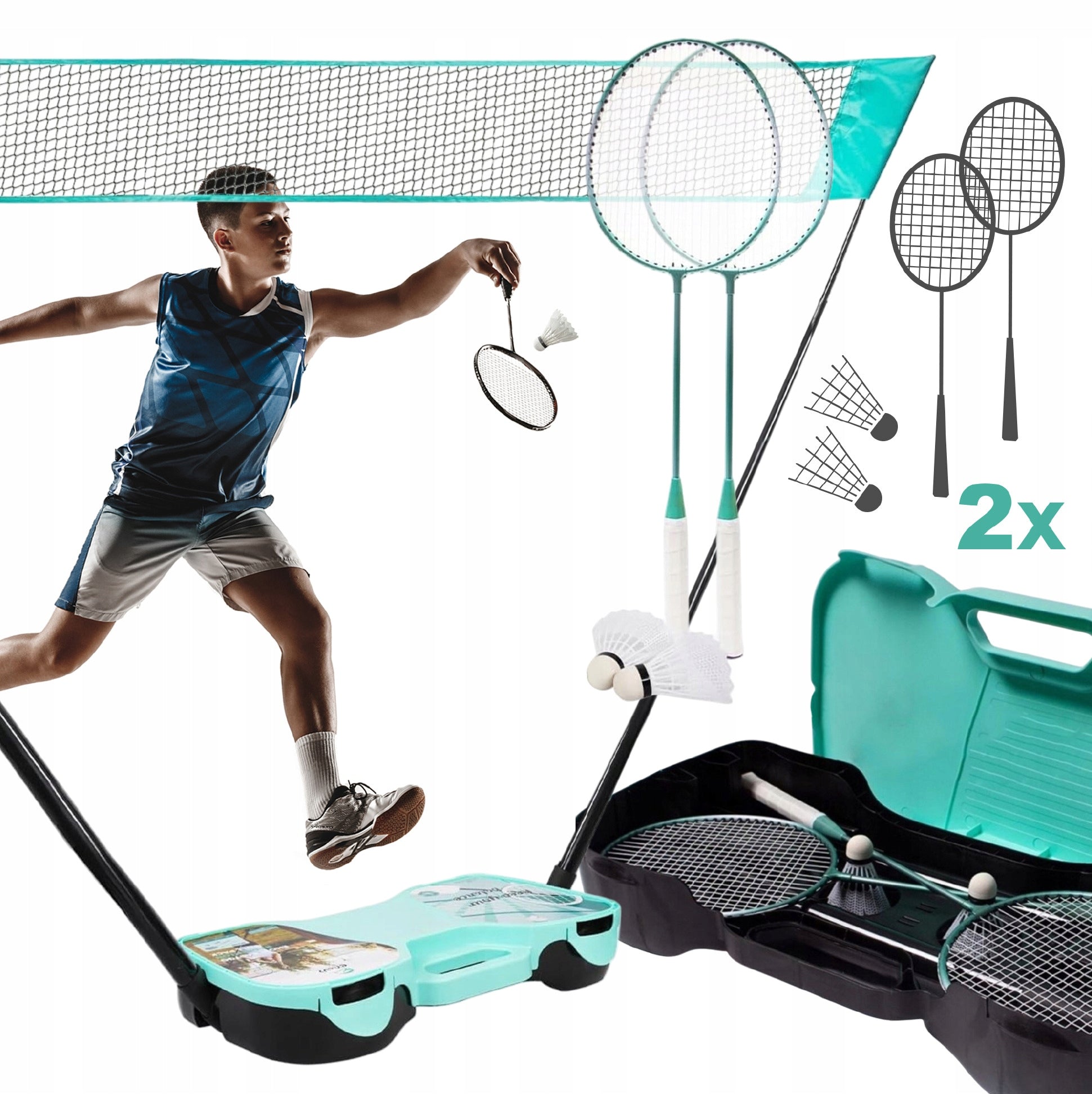 BADMINTON SET 2 SHUTTLECOCKS RACKET NET BADMINTON RACKET CASE