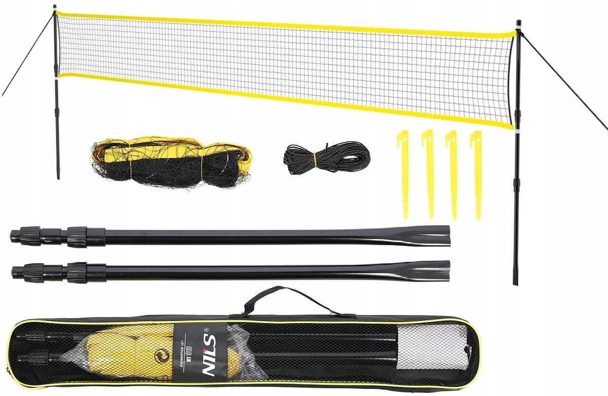 BADMINTON SET 2x RACKETS DARTS BAG MESH TELESCOPIC POSTS NILS Brand Nils