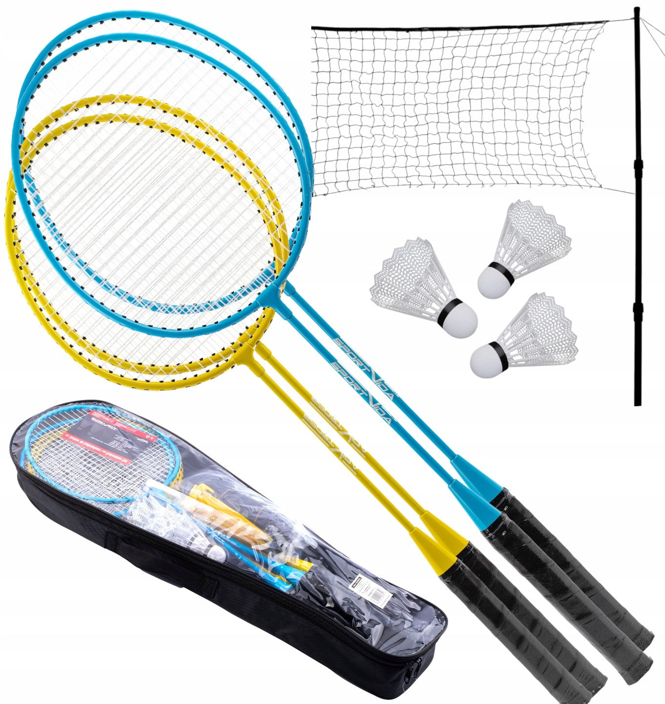 BADMINTON SET 4 RACKETS 3 DARTS NET SPORTVIDA