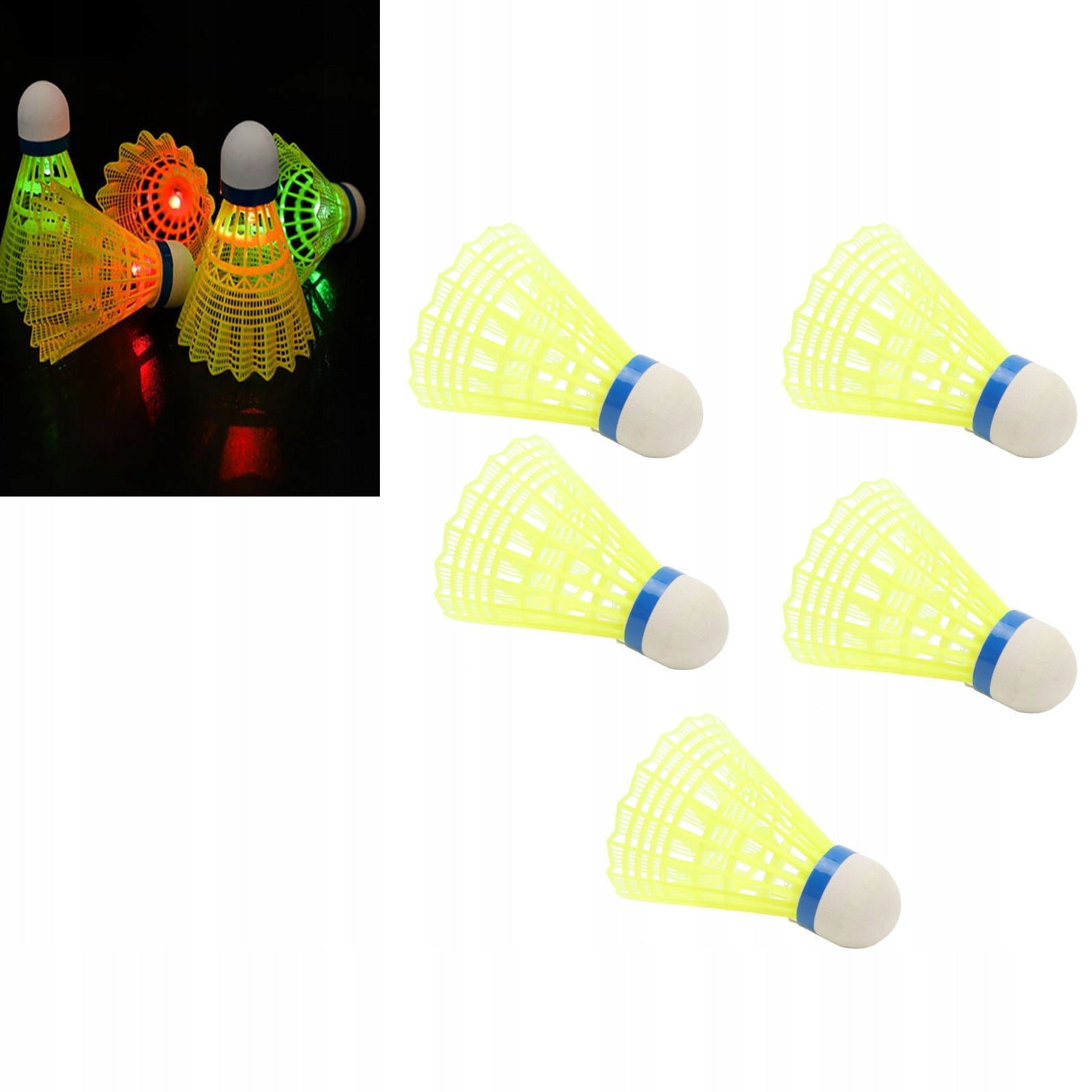 BADMINTON SHUTTLECOCKS NIGHT GLOWING BADMINTON GREEN 5PCS