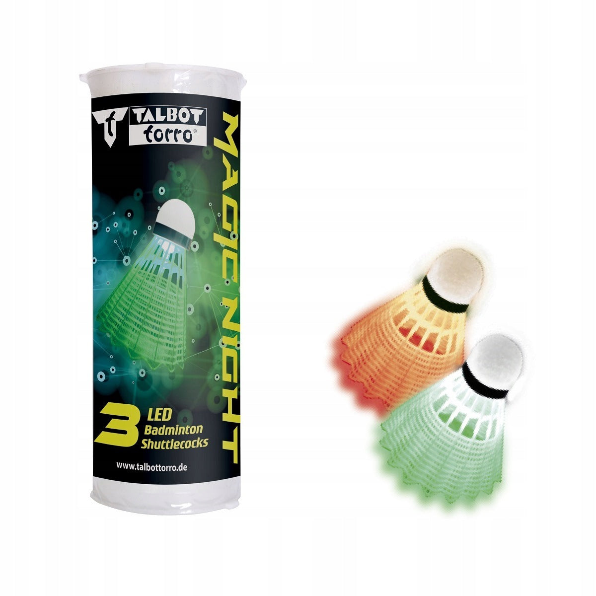 BADMINTON SHUTTLECOCKS NYLON GLOWING LED SET OF 3 PCS TALBOT TORRO