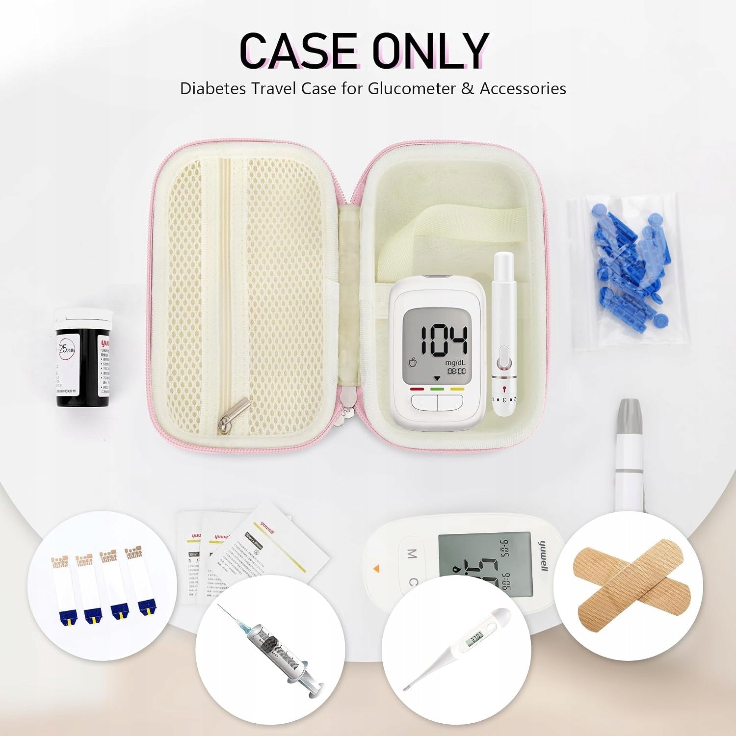 BAG FOR DIABETICS GLUCOSE METER TEST STRIPS WATERPROOF PINK Medical device no