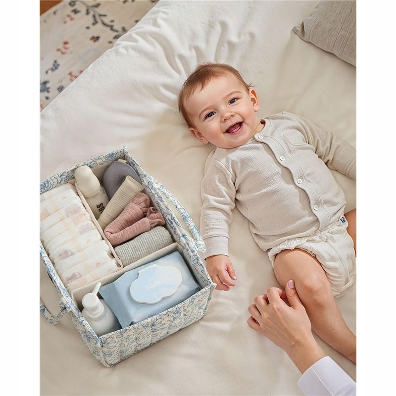 BAG QUILTED ORGANIZER FOR BABY WITH HANDLES BLUE FLOWERS Manufacturer code morniningraintech
