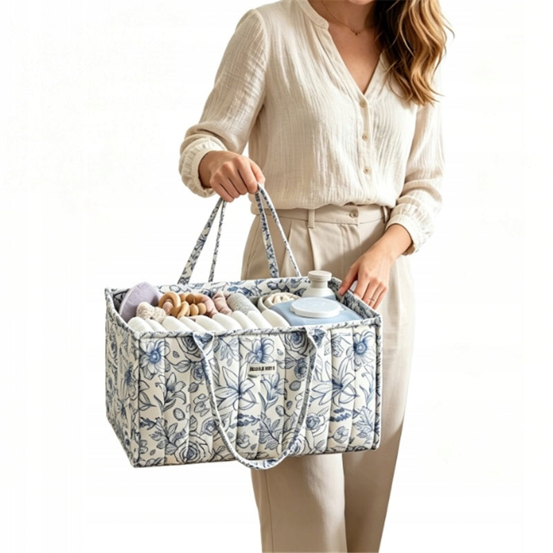 BAG QUILTED ORGANIZER FOR BABY WITH HANDLES BLUE FLOWERS Packaging status original