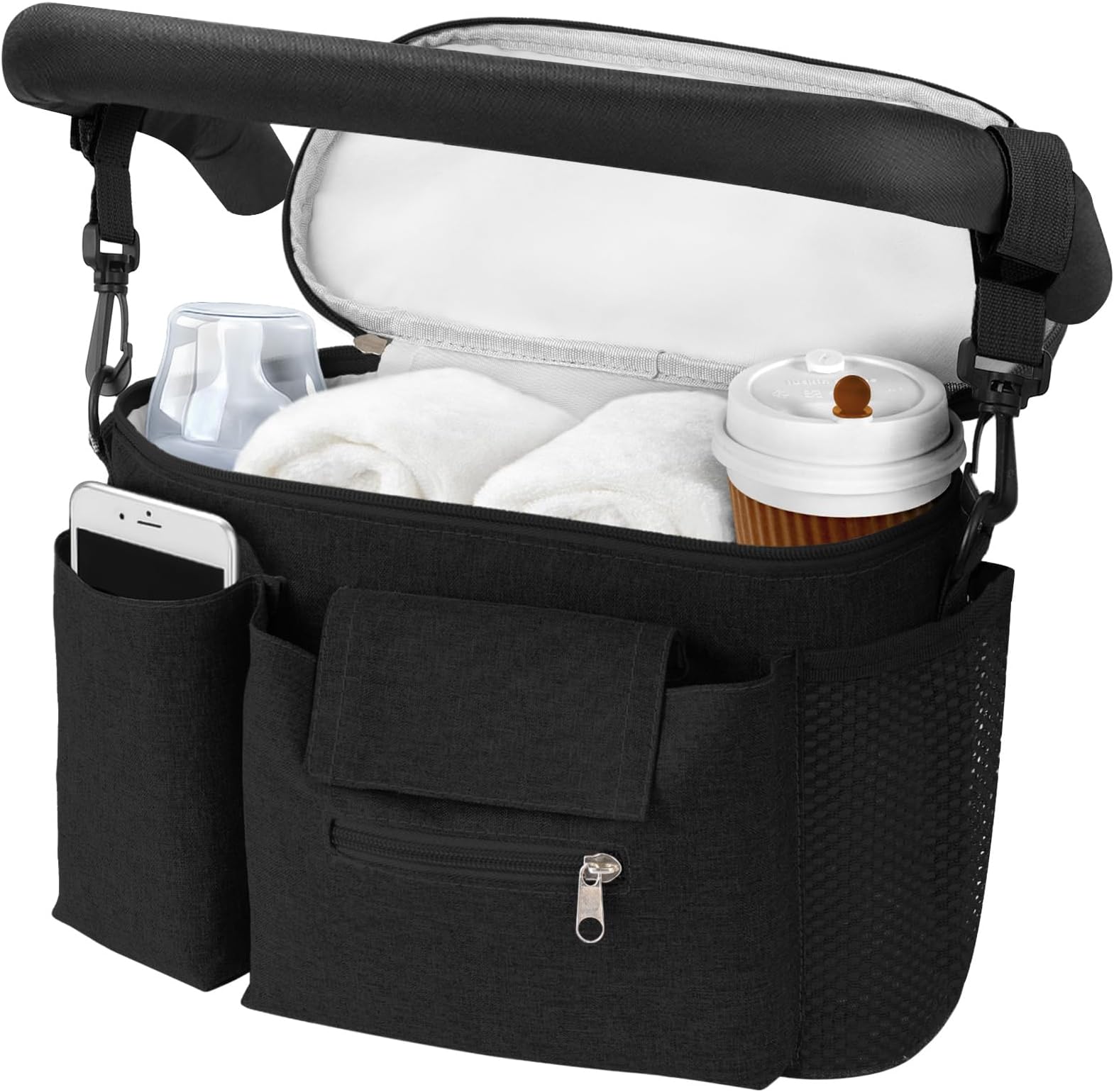 BAG STROLLER ORGANIZER LARGE FOR WALKING ACCESSORIES ROOMY FOR BOTTLE