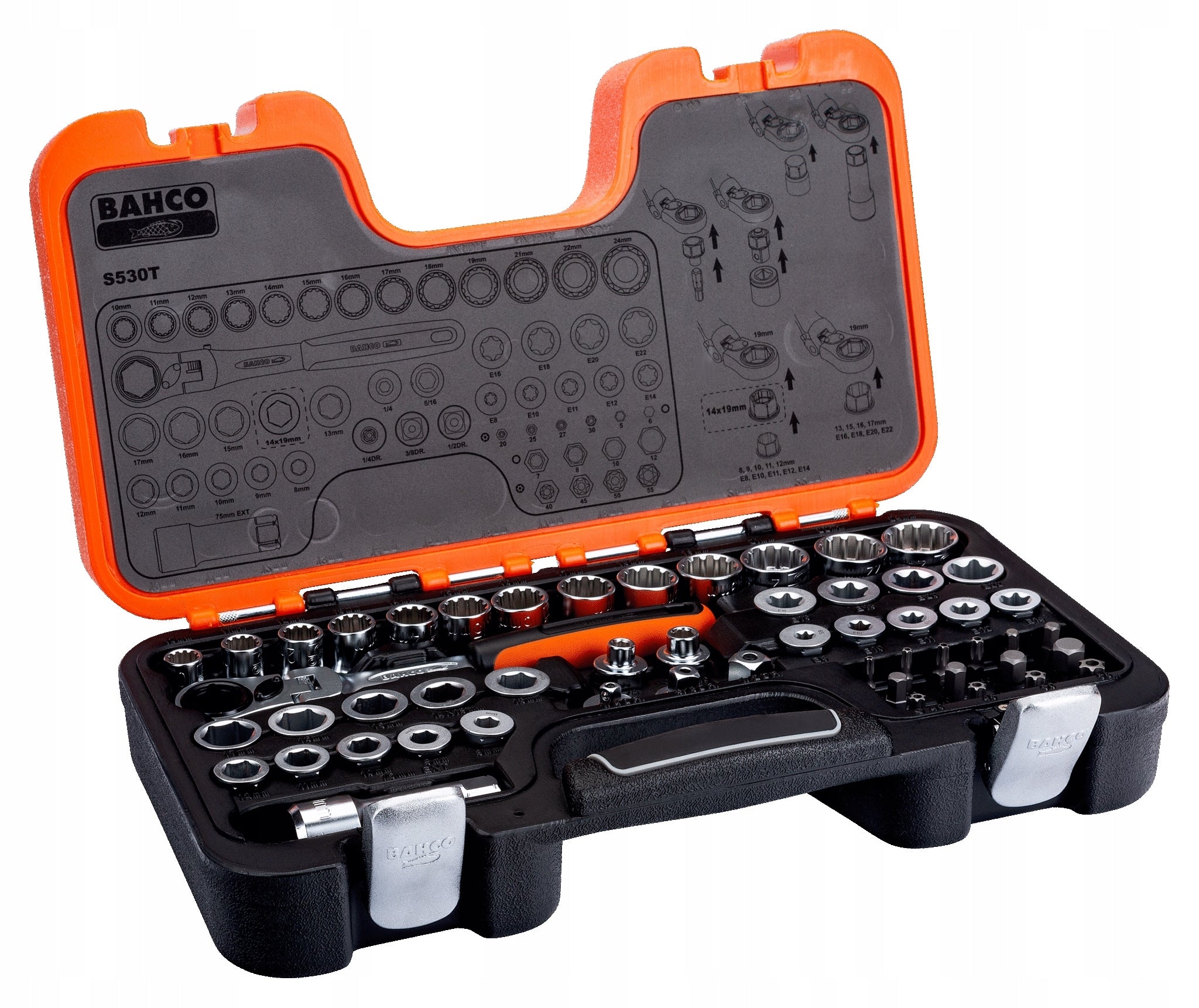 BAHCO S530T TOOL SET THROUGH RATCHET + CAPS 10-24 mm 53 el. Brand Bahco
