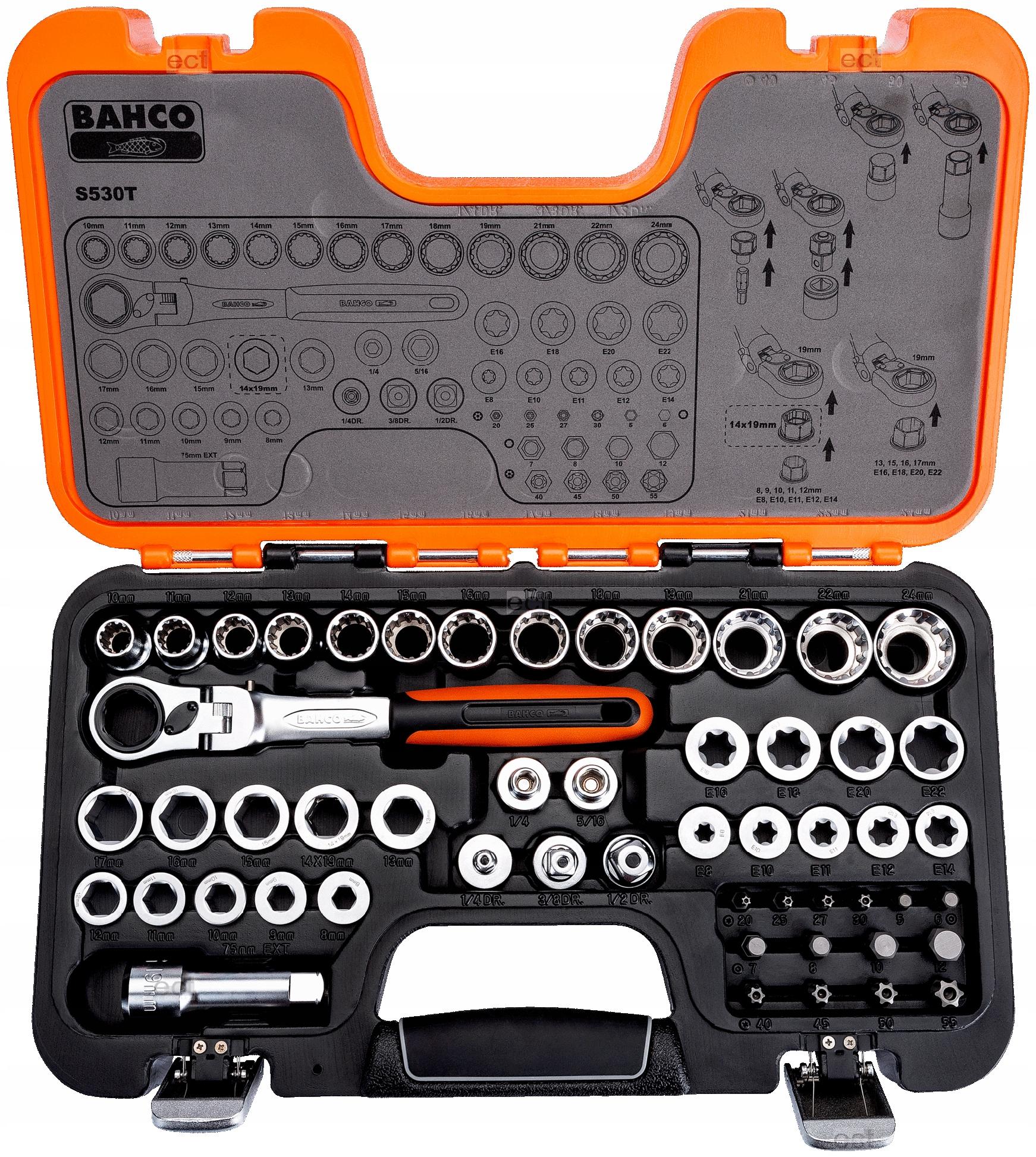 BAHCO S530T TOOL SET THROUGH RATCHET + CAPS 10-24 mm 53 el.
