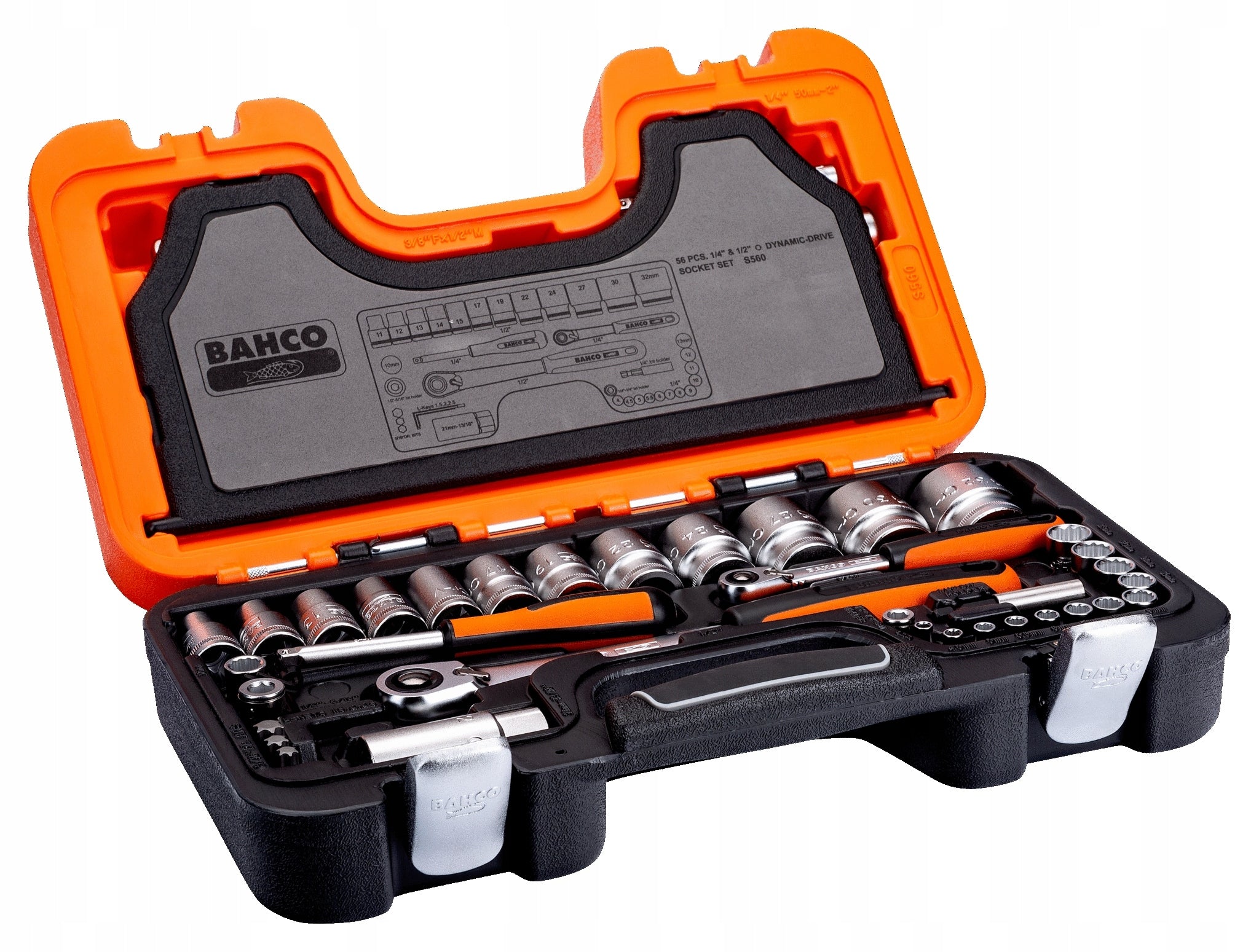 BAHCO S560 RATCHET SET + 1/4'' 1/2'' CAPS Brand Bahco